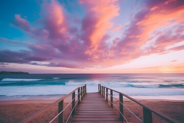 Obraz premium Sunset over the sea and jetty. Jetty at sunset