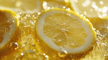 Fresh lemon slices floating in a bowl of clear water, perfect for still life photography or culinary uses