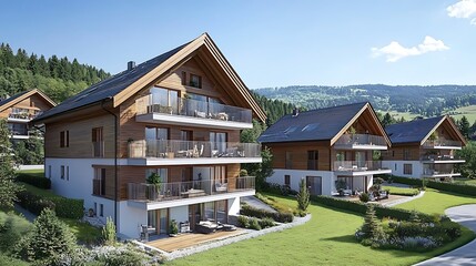 Alpine homes, new construction on green hillside