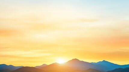 Fototapeta premium Serene Sunset Over Majestic Mountains - Peaceful sunset landscape, symbolizing tranquility, hope, adventure, serenity, and renewal. Golden hour light bathes the mountain range