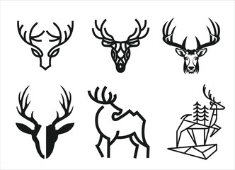 hunting Deer Duck and fish minimalist logo design	