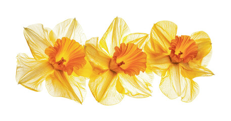 Fototapeta premium Beautiful daffodil blossoms in vibrant colors enhancing springtime decorations for nature lovers and garden enthusiasts, cut out