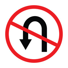 no u turn vector icon. road warning sing. red prohibition circle. u turn left prohibition traffic road sign. vector illustration on transparent background.