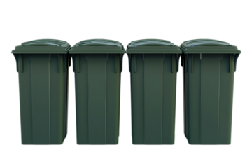 A row consisting of four green trash bins designated for effective waste management purposes