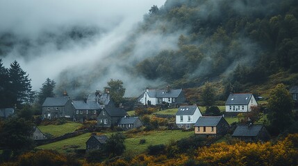 Fototapeta premium mountain village in the fog