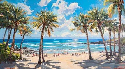 Obraz premium Serene Playa El Duque Beach Landscape with Lush Tropical Palm Trees