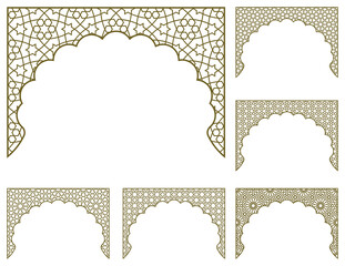 Set of six arches with traditional Arabic geometric ornaments 