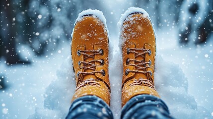Chic winter boots on a snowy blue background suggest a holiday getaway.
