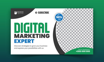 Corporate editable business YouTube thumbnail design for marketing agency, abstract, flat online workshop promotion video thumbnail or web banner for social media cover