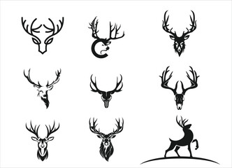 hunting Deer Duck and fish minimalist logo design	