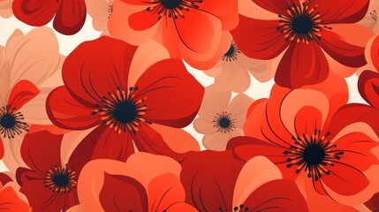 Floral bliss: A seamless pattern of vibrant red and peach blooms illustration