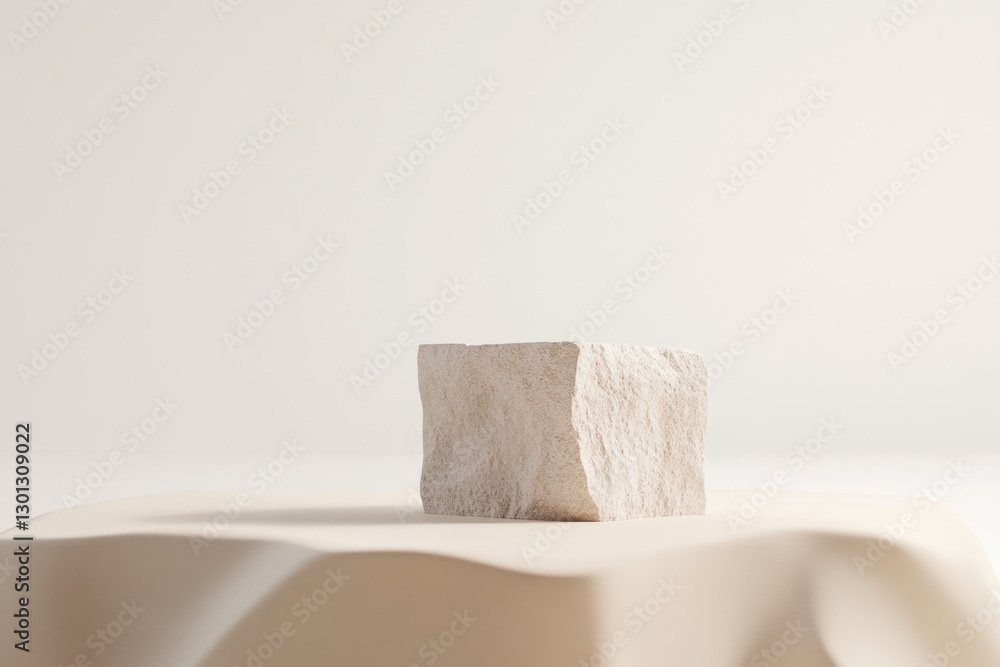 Poster minimalist stone block on a textured surface, ideal for product display or artistic presentation