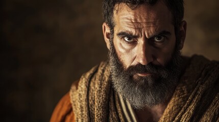 Obraz premium Portrait of Aaron wearing priestly robes, brother of Moses. Biblical representation of Aaron, first high priest of Israel.
