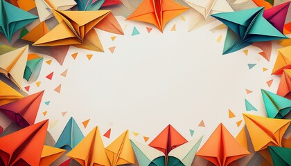 border frame of colorful paper airplanes background with copy space