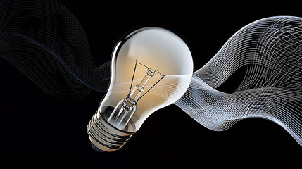 A light bulb is suspended in the air above a black background. generated using AI