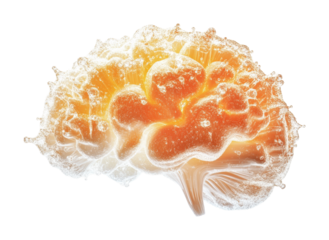 Creative brain concept with vibrant orange bubbles illustrating intelligence and innovation in abstract art, cut out