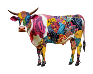 Colorful cow art showcasing vibrant patterns and textures for creative inspirations and unique designs, cut out