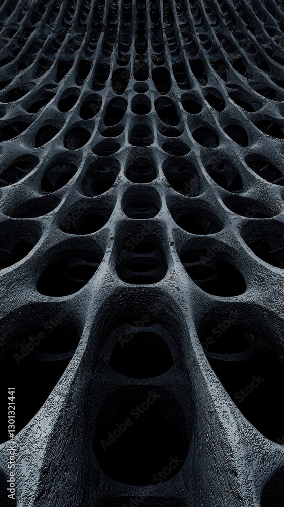 Poster abstract dark grey cellular structure: 3d render of a complex network