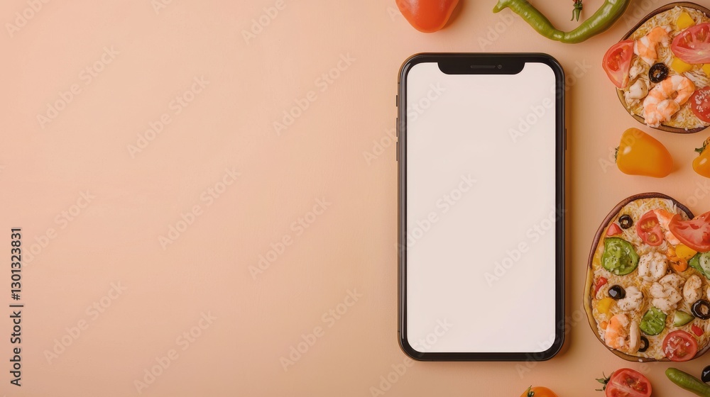 Poster a food delivery app interface displayed on a smartphone screen, showcasing a seamless meal ordering 