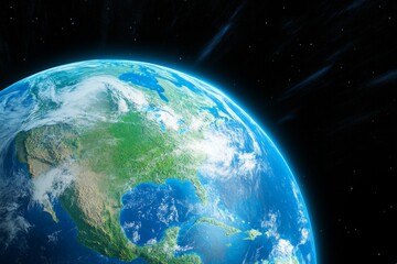 Obraz premium A satellite view of Earth, showing the contrast between green forests and expanding desert areas due to climate change