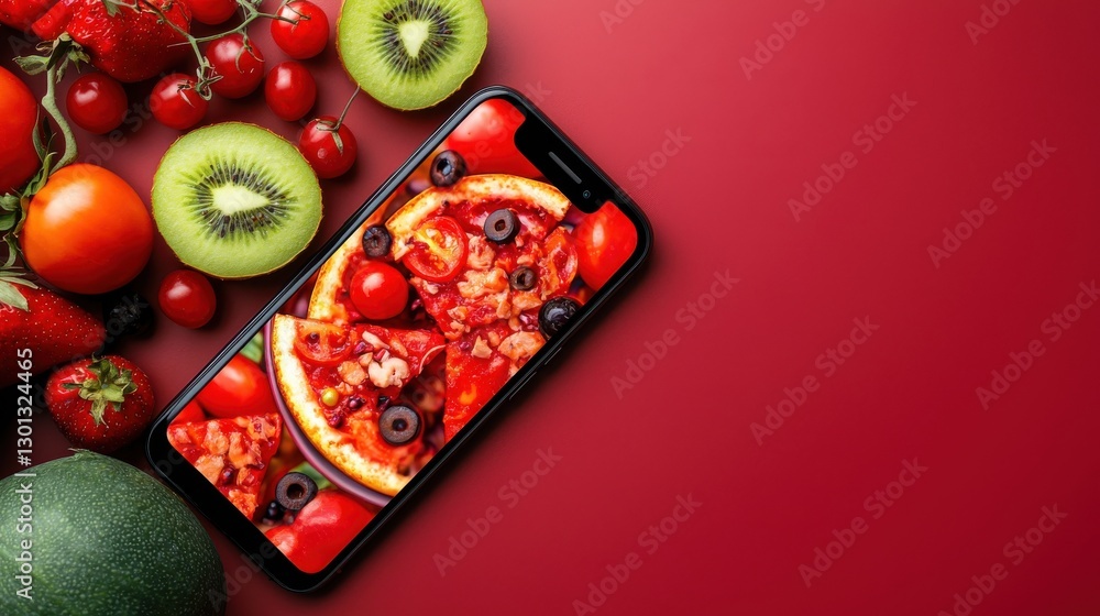 Poster a food delivery app interface displayed on a smartphone screen, showcasing a seamless meal ordering 