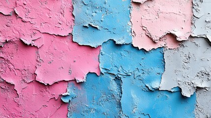 Obraz premium Closeup of colorful blue, gray, and pink urban wall texture, a modern pattern for wallpaper design.
