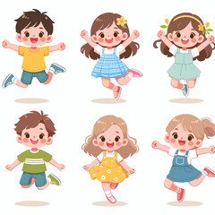 Happy Children Jumping Cartoon Illustration