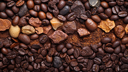 Obraz premium A pile of coffee beans with some rocks in between