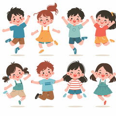 Joyful Children Jumping: Cartoon Vector Illustration