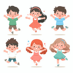 Joyful Cartoon Kids Jumping, Happy Childhood