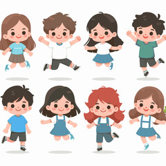 Cheerful Kids Collection: Diverse Group Jumping