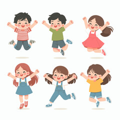 Joyful Kids Jumping: Cartoon Vector Illustration