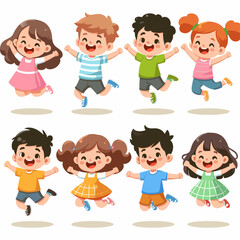 Joyful Cartoon Kids Jumping for Joy