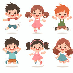 Cheerful Cartoon Children Jumping with Joy