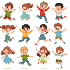 Cartoon Kids Jumping with Joy and Happiness