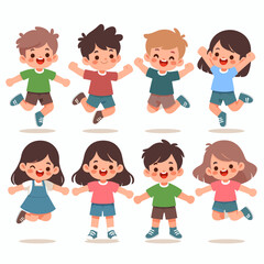 Joyful Kids: Cartoon Characters Jumping with Excitement