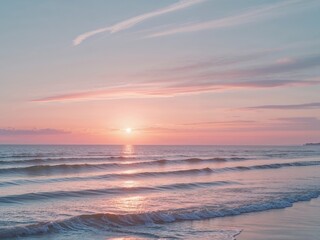 Obraz premium Glowing Sunset Illuminating the Undulating Seascape - A Serene and Evocative Coastal Vista.