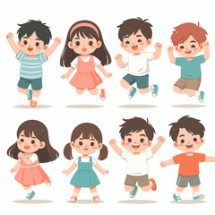 Cheerful Cartoon Children Jumping with Joy