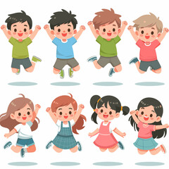 Joyful Kids Jumping: Cartoon Group of Children