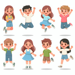 Joyful Children Jumping: Cartoon Vector Illustration