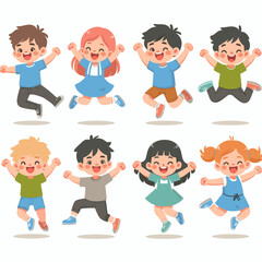 Joyful Kids Jumping: Diverse Cartoon Children Celebrating