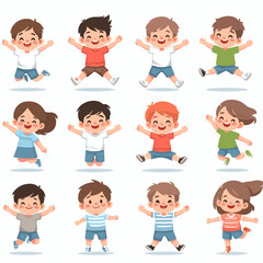 Happy Kids Jumping Cartoon Vector Illustration