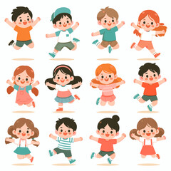 Jumping Kids: Diverse Cartoon Characters for Educational and Playful Designs