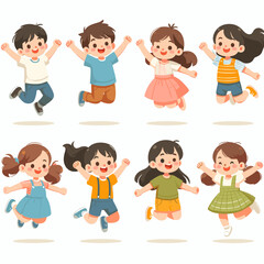 Joyful Kids Jumping: Cartoon Illustration of Children's Happiness