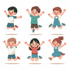 Joyful Kids Jumping - Cartoon Illustration