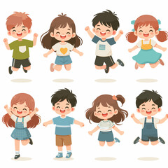 Cheerful Cartoon Kids Jumping for Joy Vector