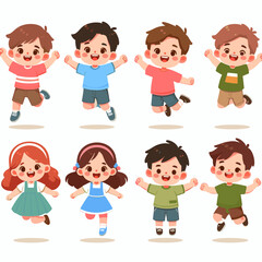 Joyful Kids Jumping: Cartoon Illustration for Childhood Fun