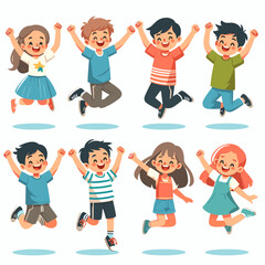 Joyful Children Jumping: Cartoon Vector Illustration
