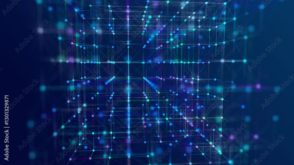 Poster Information storage cells. Abstract background with dots and lines. Network connection structure. Big data digital background. 3D rendering.