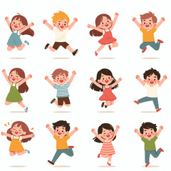 Joyful Kids Jumping: Cartoon Illustration of Children's Happiness